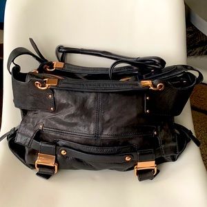 Kooba black leather satchel with Rose Gold